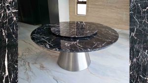 Marrone-Round Black Marble Dining Table DeCasa-Marble